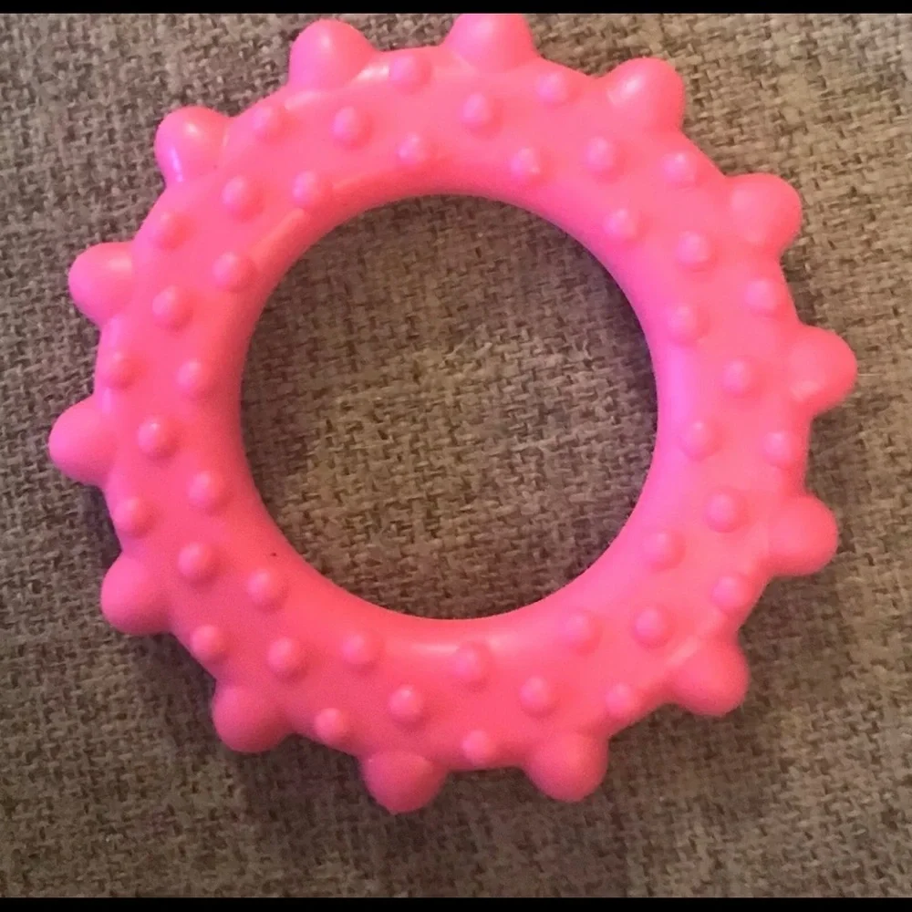 3” Pink Sunburst Natural Rubber Teething Baby Dog Puppy Pet Chew Toy Tough Oral